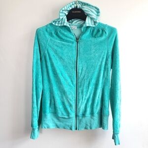New Splendid Supersoft French Terry Zip Up Striped Green/White Hoodie Sweatshirt
